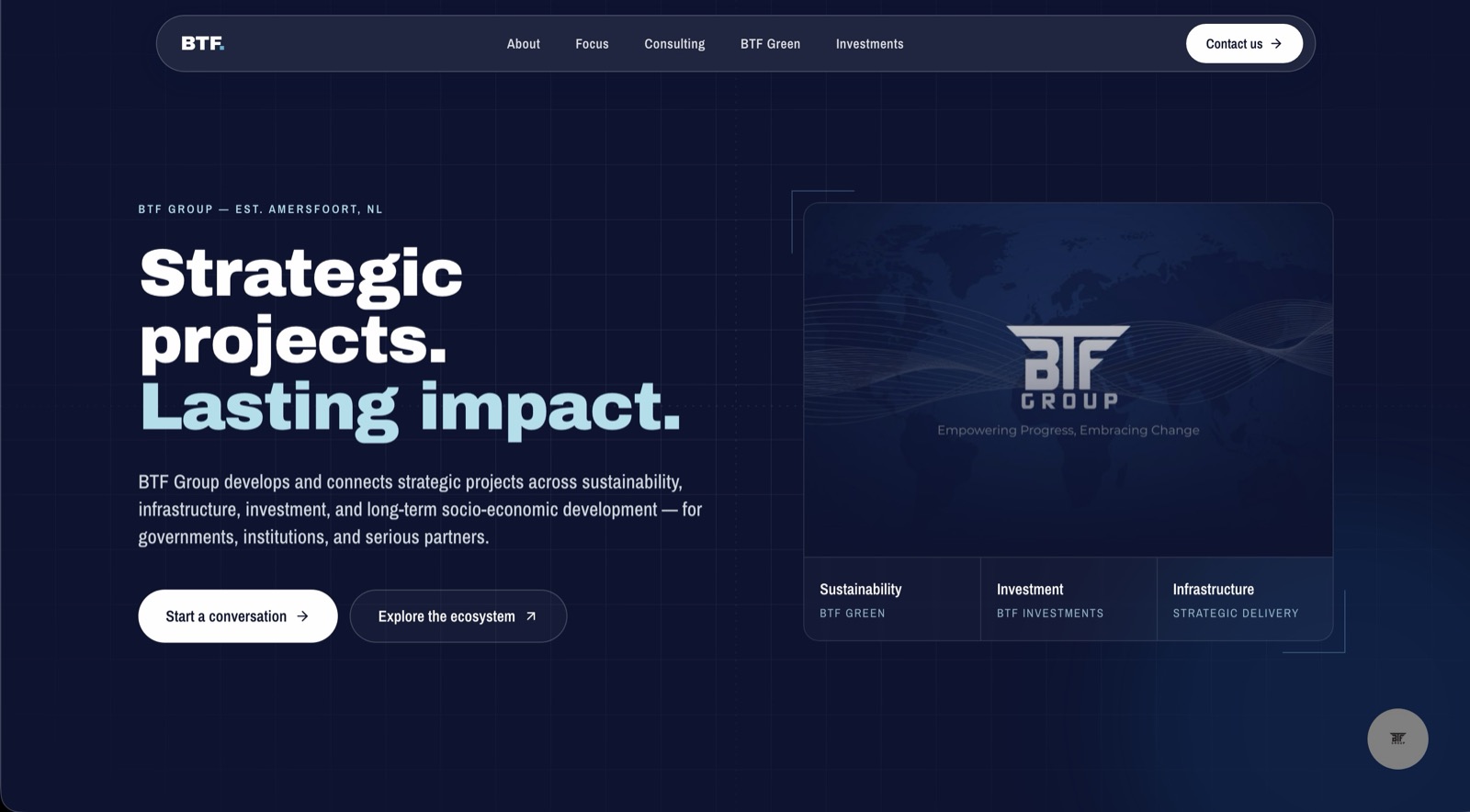 Home page of the new BTF Group website